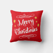 メリークリスマスのタイポグラフィの薄赤の白 クッション (裏面)