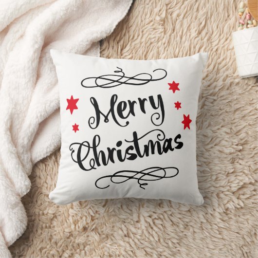 メリークリスマスのタイポグラフィの赤い白 クッション (ブランケット)