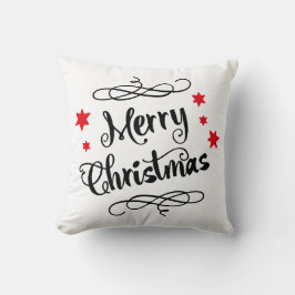 メリークリスマスのタイポグラフィの赤い白 クッション