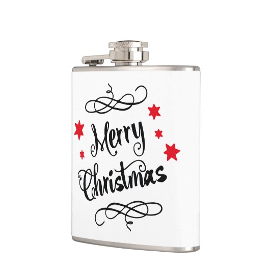 メリークリスマスのタイポグラフィの赤い白 フラスク (左)