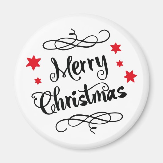 メリークリスマスのタイポグラフィの赤い白 マグネット (正面)