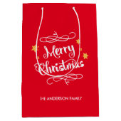 メリークリスマスのタイポグラフィの赤い白 ミディアムペーパーバッグ (正面)