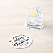 メリークリスマスのタイポグラフィの赤い白 ラウンドペーパーコースター (インサイチュ)