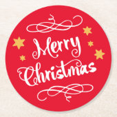 メリークリスマスのタイポグラフィの赤い白 ラウンドペーパーコースター (正面)