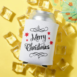 メリークリスマスのタイポグラフィの赤い白 缶クーラー