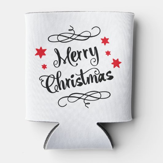 メリークリスマスのタイポグラフィの赤い白 缶クーラー (正面)