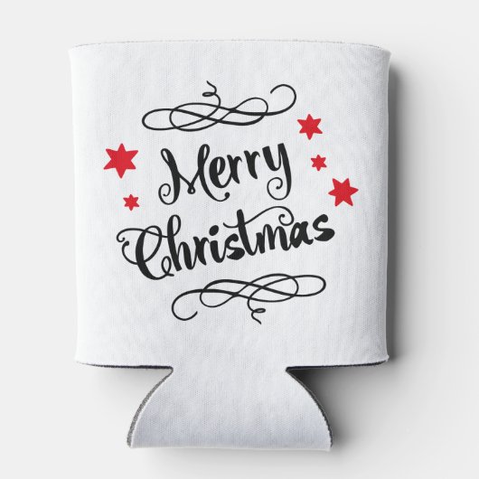 メリークリスマスのタイポグラフィの赤い白 缶クーラー (裏面)