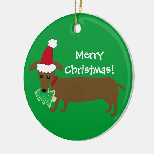メリークリスマスのダックスフント セラミックオーナメント (左)