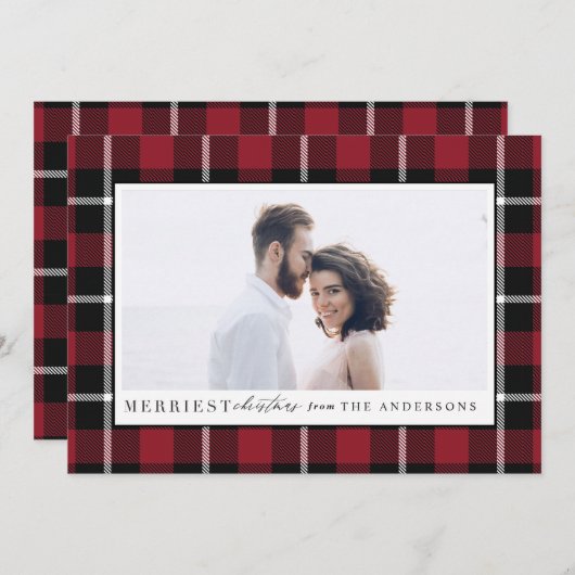 メリークリスマスのチェック写真 シーズンカード (正面/裏面)