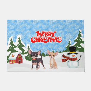 メリークリスマスのチワワ ドアマット