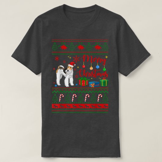 メリークリスマスのテリア醜いセーターサンタクロース帽子 Tシャツ (デザイン正面)