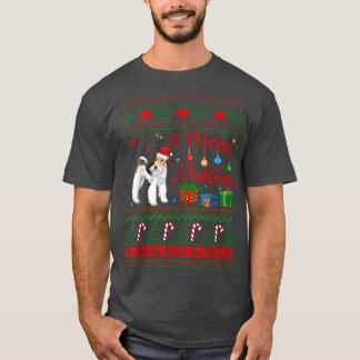 メリークリスマスのテリア醜いセーターサンタクロース帽子 Tシャツ