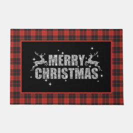 メリークリスマスのトナカイが格子縞に入る ドアマット