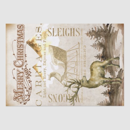 メリークリスマスのトナカイとソリのデコップティース 薄葉紙 (正面)