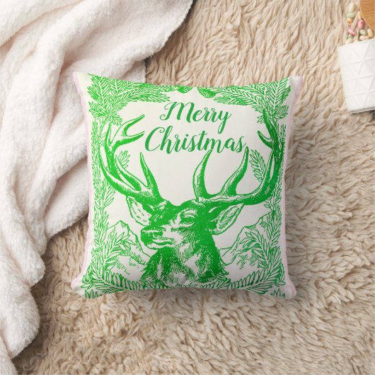 メリークリスマスのトナカイとパインの枝の休日 クッション (ブランケット)