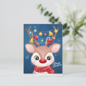 メリークリスマスのトナカイに光 ポストカード (スタンド正面)