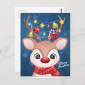 メリークリスマスのトナカイに光 ポストカード (正面/裏面)