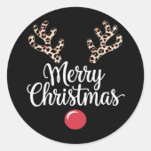 メリークリスマスのトナカイのクリスマスファミリーギフト ラウンドシール (正面)