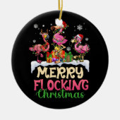 メリークリスマスのトナカイのサンタフラミンゴ セラミックオーナメント (正面)