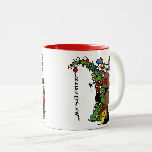 メリークリスマスのトナカイのフェスティバル ツートーンマグカップ (正面右)