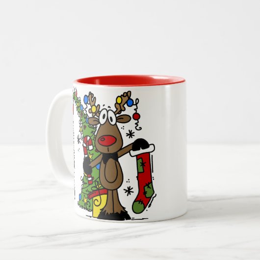 メリークリスマスのトナカイのフェスティバル ツートーンマグカップ (正面左)