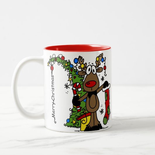 メリークリスマスのトナカイのフェスティバル ツートーンマグカップ (左)