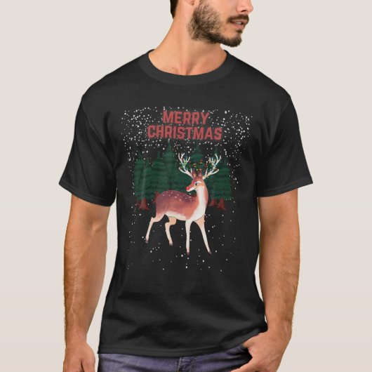 メリークリスマスのトナカイのルドルフもつれたクリスマス Tシャツ (正面)