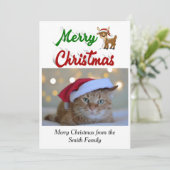 メリークリスマスのトナカイの写真のスクリプト シーズンカード (スタンド正面)