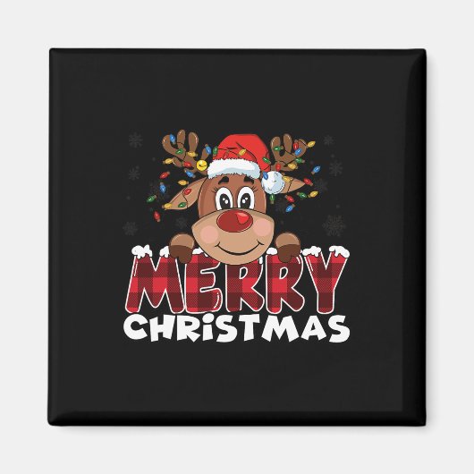 メリークリスマスのトナカイの男性の女性家族のマッチング マグネット (正面)