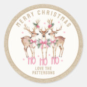 メリークリスマスのトナカイパーソナライズされたの名前 ラウンドシール (正面)