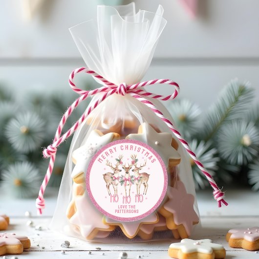 メリークリスマスのトナカイパーソナライズされたの名前 ラウンドシール