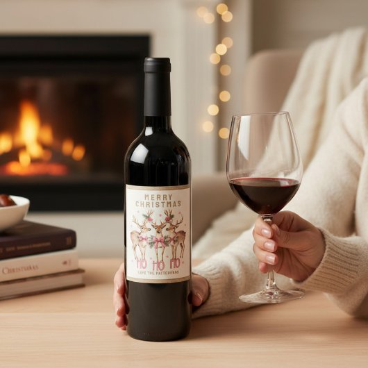 メリークリスマスのトナカイパーソナライズされたの名前 ワインラベル
