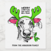 メリークリスマスのトナカイパーソナライズされた犬 |クリスマス ワインラベル (シングルラベル)