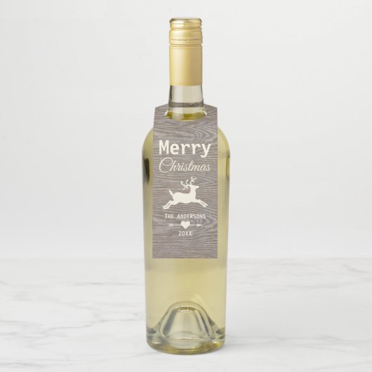 メリークリスマスのトナカイ素朴の風化木材 ボトルネックタグ (ボトル)