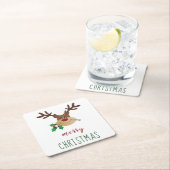 メリークリスマスのトナカイ スクエアペーパーコースター (インサイチュ)