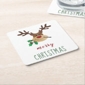 メリークリスマスのトナカイ スクエアペーパーコースター (アングル)