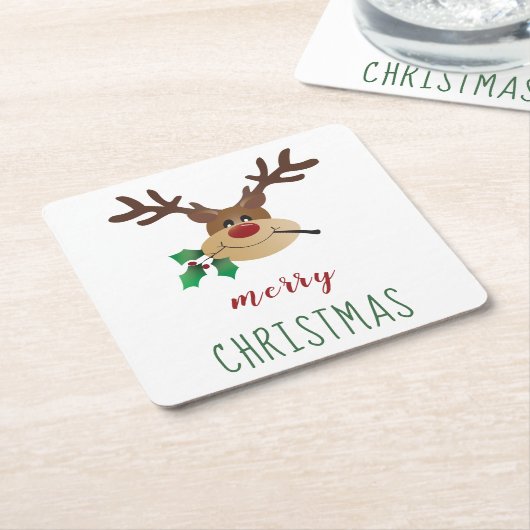 メリークリスマスのトナカイ スクエアペーパーコースター (アングル)