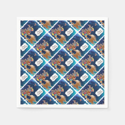 メリークリスマスのトナカイ スタンダードカクテルナプキン (正面)