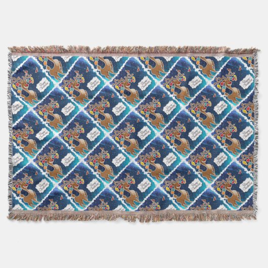 メリークリスマスのトナカイ スローブランケット (正面)