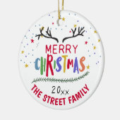 メリークリスマスのトナカイ〔雄ジカの〕枝角達成セラム セラミックオーナメント (左)