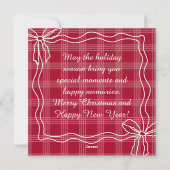 メリークリスマスのドードルボウ写真ホワイト赤い格子模様 シーズンカード (裏面)