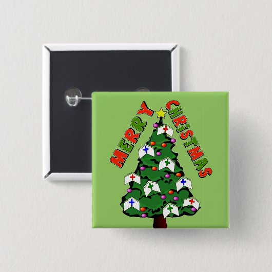 メリークリスマスのナースの帽子の木 缶バッジ (正面&裏面)