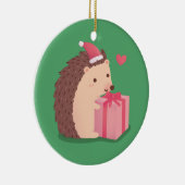 メリークリスマスのハリネズミとプレゼント セラミックオーナメント (右)
