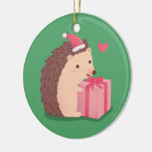 メリークリスマスのハリネズミとプレゼント セラミックオーナメント (左)