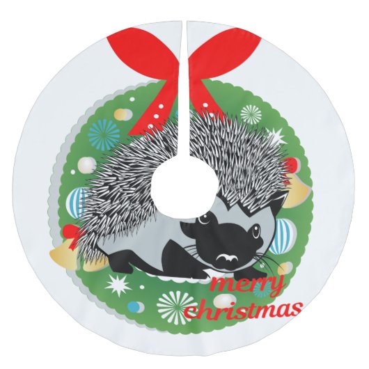 メリークリスマスのハリネズミの木のスカート ブラッシュドポリエステルツリースカート (正面)