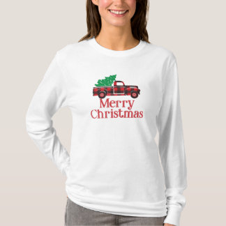 メリークリスマスのバッファローの格子縞のクリスマスのヴィンテージのトラック Tシャツ