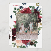 メリークリスマスのバーガンディの花模様の写真の時事通信 シーズンカード (正面/裏面)