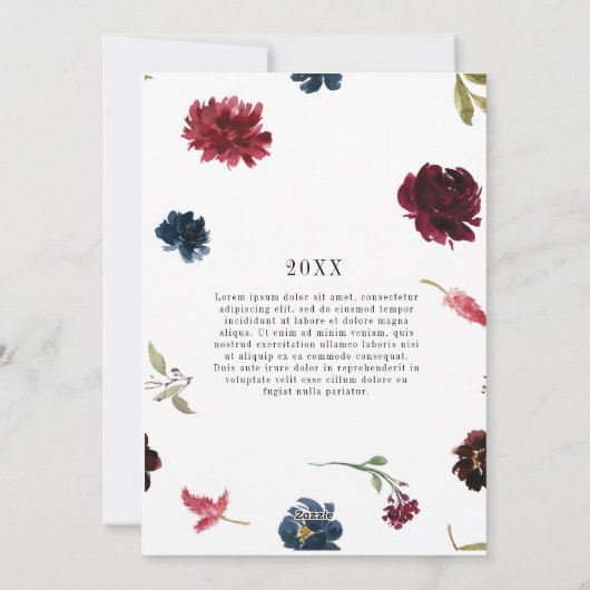 メリークリスマスのバーガンディの花模様の写真の時事通信 シーズンカード (裏面)