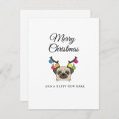 メリークリスマスのパグのホリデーカード シーズンカード (正面/裏面)