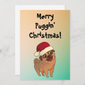 メリークリスマスのパグの休日のグリーティングカード シーズンカード (正面/裏面)
